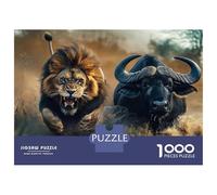Rompecabezas De 1000 Piezas para Adolescentes The Powerful African Lion Chasing Buffalo - Wildlife Photo Rompecabezas para Adultos Juguetes De Bricolaje Desafío Difícil Cumpleaños
