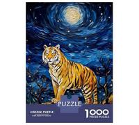 Rompecabezas De 1000 Piezas para Adolescentes The Starry Night Tiger Rompecabezas para Adultos Juego De Ingenio Una Obra De Arte Regalos para Amigos Y Familiares 52x38cm/1000pcs