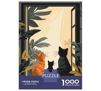 Rompecabezas De 1000 Piezas para Adolescentes Three Cats Looking out Window Rompecabezas para Adolescentes Juegos Relajantes Difícil Regalos para Amigos Y Familiares 52x38cm/1000pcs