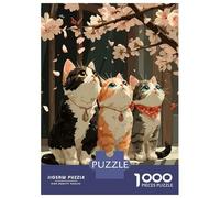 Rompecabezas De 1000 Piezas para Adolescentes Three Cats Under Cherry Blossoms Rompecabezas para Adultos Juegos De Relajación Ensamblaje De Patrones Diversión En Casa Actividades, 52x38cm/1000pcs