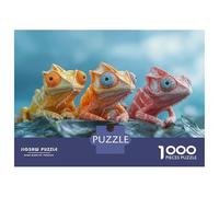 Rompecabezas De 1000 Piezas para Adolescentes Three Colorful Chameleons on A Leaf Rompecabezas para Adolescentes Juegos Relajantes para La Diversión Familiar Juego Desafiante Regalos 38x26cm/1000pcs