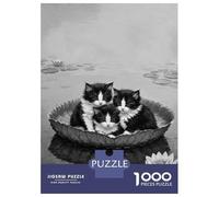 Rompecabezas De 1000 Piezas para Adolescentes Three Kittens in A Lily Pad Rompecabezas para Adultos Juegos Relajantes Mejora La Memoria Ayuda A Ejercitar El Cerebro 52x38cm/1000pcs
