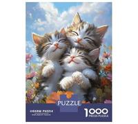 Rompecabezas De 1000 Piezas para Adolescentes Three Kittens in Flowers Rompecabezas para Adultos Juegos Relajantes Arte De Pared Diversión En Casa Actividades, 52x38cm/1000pcs