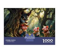 Rompecabezas De 1000 Piezas para Adolescentes Three Little Pigs Vs. Big Bad Wolf Rompecabezas Juguetes Antiestrés Divertidos Y Humorísticos Cumpleaños Y Navidad 52x38cm/1000pcs