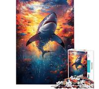 Rompecabezas de 1000 Piezas para Adolescentes Tiburón Blanco Submarino Rompecabezas para Adultos Juegos relajantes para Mejorar la Memoria Regalos para Amigos y Familiares (tamaño 38x52cm)