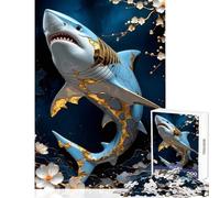 Rompecabezas de 1000 Piezas para Adolescentes tiburón Dorado Arte kintsugi Juguetes antiestrés Grandes Regalos y Juguetes Juego Familiar interacción Entre Padres e Hijos tamaño 38x26cm