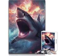 Rompecabezas de 1000 Piezas para Adolescentes: tiburón en una tormenta cósmica, Ideal para aliviar el estrés, Juguete de Corte ultrapreciso 50x75cm