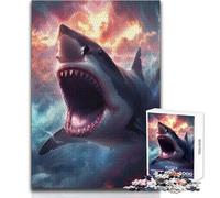 Rompecabezas de 1000 Piezas para Adolescentes: tiburón en una tormenta cósmica, Ideal para aliviar el estrés, Juguete de Corte ultrapreciso 38x26cm