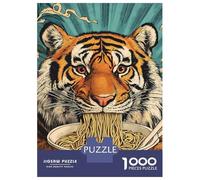 Rompecabezas De 1000 Piezas para Adolescentes Tiger Eating Ramen Noodles Rompecabezas para Adultos Juegos Relajantes Mejora La Memoria Ayuda A Ejercitar El Cerebro 70x50cm/1000pcs