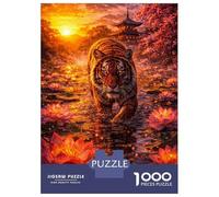 Rompecabezas De 1000 Piezas para Adolescentes Tiger in A Lotus Pond at Sunset Rompecabezas para Adultos Juegos Divertidos Desafío Difícil para Cumpleaños, Navidad 38x26cm/1000pcs