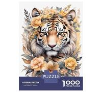 Rompecabezas De 1000 Piezas para Adolescentes Tiger Portrait with Floral Arrangement Rompecabezas Juguetes DIY Pero Divertidos Y Humorísticos Cumpleaños Y Navidad 70x50cm/1000pcs