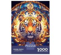 Rompecabezas De 1000 Piezas para Adolescentes Tiger Stained Glass Mandala Rompecabezas para Adultos Juego De Ingenio Decoración Ayuda A Ejercitar El Cerebro 38x26cm/1000pcs