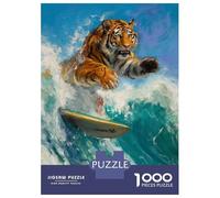 Rompecabezas De 1000 Piezas para Adolescentes Tiger Surfer Surfing Waves Rompecabezas Juegos Relajantes Decoración De Pared Regalos Y Cumpleaños Únicos 52x38cm/1000pcs