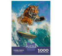 Rompecabezas De 1000 Piezas para Adolescentes Tiger Surfer Surfing Waves Rompecabezas para Adultos Juego De Ingenio Análisis Y Lógica Actividades Divertidas En Casa, 70x50cm/1000pcs