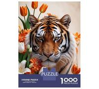 Rompecabezas De 1000 Piezas para Adolescentes Tiger with Flowers Rompecabezas Juegos De Relajación Análisis Y Lógica Desafío Educativo 52x38cm/1000pcs