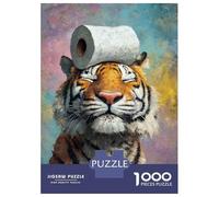 Rompecabezas De 1000 Piezas para Adolescentes Tiger with Toilet Paper on Head Rompecabezas Juegos Divertidos Regalos para Mujeres Cumpleaños Y Navidad 52x38cm/1000pcs