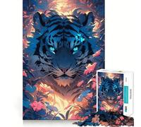 Rompecabezas de 1000 Piezas para Adolescentes Tigre Azul en Flor Diseño de Corte preciso Juego Que estimula la Mente,Ideal para Relajarse o para Disfrutar de la Navidad 50x75cm