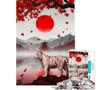 Rompecabezas de 1000 piezas para adolescentes Tigre blanco en paisaje japonés Juguetes adictivos para cultivar la paciencia Juego práctico para aliviar el estrés Regalo ideal para cumpleaños (50x75cm)