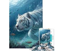 Rompecabezas de 1000 Piezas para Adolescentes Tigre Blanco Submarino con Peces Juego desafiante Juguetes Divertidos Una Obra de Arte Ideas para Regalos (Tamaño 38x26cm)