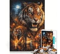Rompecabezas de 1000 Piezas para Adolescentes Tigre en la Calle Nocturna Urbana Juego Imposible interacción Entre Padres e Hijos Regalo de Juego desafiante 38x26cm