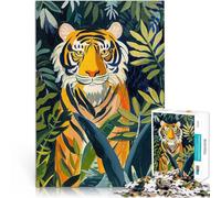 Rompecabezas de 1000 Piezas para Adolescentes Tigre en la Jungla - Pintura al óleo Inspirada en Matisse Juego Familiar para y Apto para Parejas 52x38cm