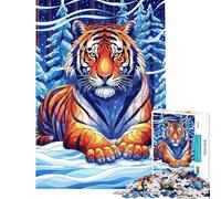 Rompecabezas de 1000 Piezas para Adolescentes Tigre estilizado en un Bosque Invernal Rompecabezas para Adultos Juego de ingenio Desafío difícil Regalos para Amigos y Familiares (tamaño 38x26cm)