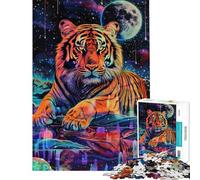 Rompecabezas de 1000 Piezas para Adolescentes Tigre psicodélico en el Espacio Rompecabezas para Adultos Juegos relajantes Decoración Perfecta cumpleaños y Navidad (tamaño 38x52cm)
