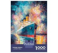 Rompecabezas De 1000 Piezas para Adolescentes Titanic Cruise Ship Fireworks Rompecabezas para Adultos Juegos Divertidos Desafío Educativo De Análisis Y Lógica 52x38cm/1000pcs