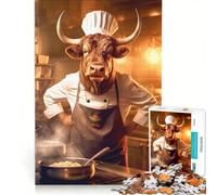 Rompecabezas de 1000 Piezas para Adolescentes: Toro cocinando en la Cocina, Juguete Decorativo para Pared, decoración del hogar, para cumpleaños, Navidad, 50x75cm
