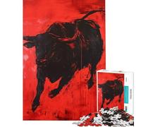Rompecabezas de 1000 Piezas para Adolescentes Toro Negro sobre Fondo Rojo Juegos relajantes Juguetes adictivos para Cultivar la Paciencia Gran Regalo Un Reto difícil (Tamaño 50x75cm)