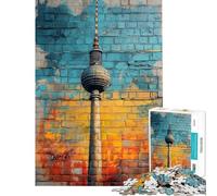 Rompecabezas de 1000 Piezas para Adolescentes Torre de televisión de Berlín con grafitis Rompecabezas Divertidos para Adolescentes Juegos de Corte de precisión cumpleaños y Navidad
