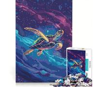 Rompecabezas de 1000 Piezas para Adolescentes Tortuga flotando en el Espacio decoración de Pared Entrena tu Cerebro y Tus Manos Regalo Ideal para los Amantes de los Videojuegos 50x75cm