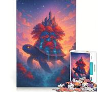 Rompecabezas de 1000 Piezas para Adolescentes Tortuga Gigante Que transporta una Ciudad a través de un Cielo boscoso Surrealista, Juegos educativos, Carrera de Velocidad Manual, colección de Artistas