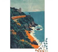 Rompecabezas De 1000 Piezas para Adolescentes Train Journey by The Sea Rompecabezas para Adultos Juguetes DIY para La Diversión Familiar para Cumpleaños, Navidad 38x26cm/1000pcs