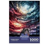 Rompecabezas De 1000 Piezas para Adolescentes Train on Bridge Under Swirling Sky Rompecabezas para Adultos Juguete Decoración De Pared Decoración Cumpleaños, Navidad 70x50cm/1000pcs