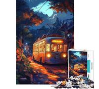 Rompecabezas de 1000 Piezas para Adolescentes Tranvía Nocturno en un Pueblo japonés Rompecabezas para Adultos Juego Familiar Divertido y humorístico para Disfrutar en casa (Tamaño 38x26cm)
