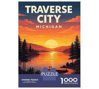 Rompecabezas De 1000 Piezas Para Adolescentes Traverse City Michigan Travel Poster - Lake Michigan Vintage Wall Art Print Rompecabezas Juego De Ingenio Decoración De Pared Regalos De Cumpleaños Y Únic
