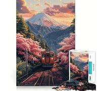 Rompecabezas de 1000 Piezas para Adolescentes Tren a través de Flores de Cerezo Arte de Corte preciso Juego Divertido para concentrarse y Relajarse Regalo Ideal para cumpleaños (38x52cm)