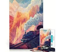 Rompecabezas de 1000 Piezas para Adolescentes Tren a través de Las montañas, Arte de Corte preciso, Juego cognitivo, Regalo para Momentos de Juego tranquilos, decoración navideña (38x26cm)