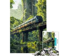 Rompecabezas de 1000 Piezas para Adolescentes Tren a través de ruinas Cubiertas de vegetación Rompecabezas para Adultos Juego de ingenio Regalo de cumpleaños Regalos para Reducir el estrés (38x26cm)