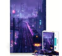 Rompecabezas de 1000 Piezas para Adolescentes Tren, Ciudad Morada, Corte Afilado, Manualidades, Diversión Cognitiva, Juego de Tiempo Libre, Arte Navideño para el Hogar (38x26cm)