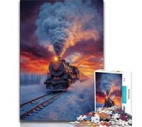 Rompecabezas de 1000 Piezas para Adolescentes, Tren de Nieve y Puesta de Sol Interacción Entre Padres e Hijos para Reducir el estrés (tamaño 75x50cm)