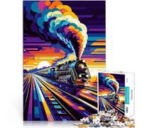 Rompecabezas de 1000 Piezas para Adolescentes Tren de Vapor al Atardecer WPAP Análisis y lógica con póster a Juego y Hoja de Trivia 52x38cm