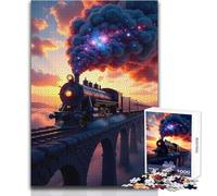 Rompecabezas de 1000 Piezas para Adolescentes, Tren de Vapor sobre un Puente al Atardecer, Acogedor y Relajante para Interiores, Juguete de Corte de precisión avanzado, tamaño 38x52cm