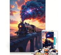 Rompecabezas de 1000 Piezas para Adolescentes Tren de Vapor sobre un Puente al Atardecer Juguetes antiestrés Actividades Divertidas para Hacer en casa 50x75cm