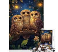 Rompecabezas de 1000 Piezas para Adolescentes Tres búhos en la Noche Juguete Educativo Regalo de Amigo Secreto Juego Educativo colección de Artistas Bellas Artes tamaño 50x75cm