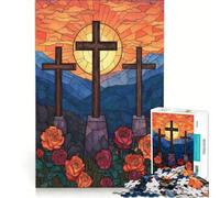 Rompecabezas de 1000 Piezas para Adolescentes Tres Cruces con Rosas de vidrieras Juegos relajantes Actividades Divertidas en casa cumpleaños 38x52cm
