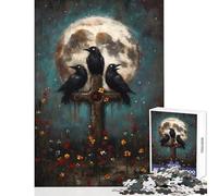 Rompecabezas de 1000 Piezas para Adolescentes: Tres Cuervos en Cruz con Luna Juguetes antiestrés Regalos para Mujeres y Hombres Juegos educativos Actividades Divertidas en casa (tamaño 38x26cm)