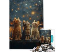 Rompecabezas de 1000 Piezas para Adolescentes Tres Gatitos Mirando Las Estrellas Juguete Intelectual y Relajante Ideal para Parejas Regalo Divertido (tamaño 38x26cm)