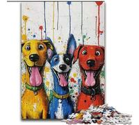 Rompecabezas de 1000 Piezas para Adolescentes Tres Perros Felices, análisis y lógica, con Piezas aleatorias y Totalmente encajables, para Mayores de 14 años tamaño 50x75cm